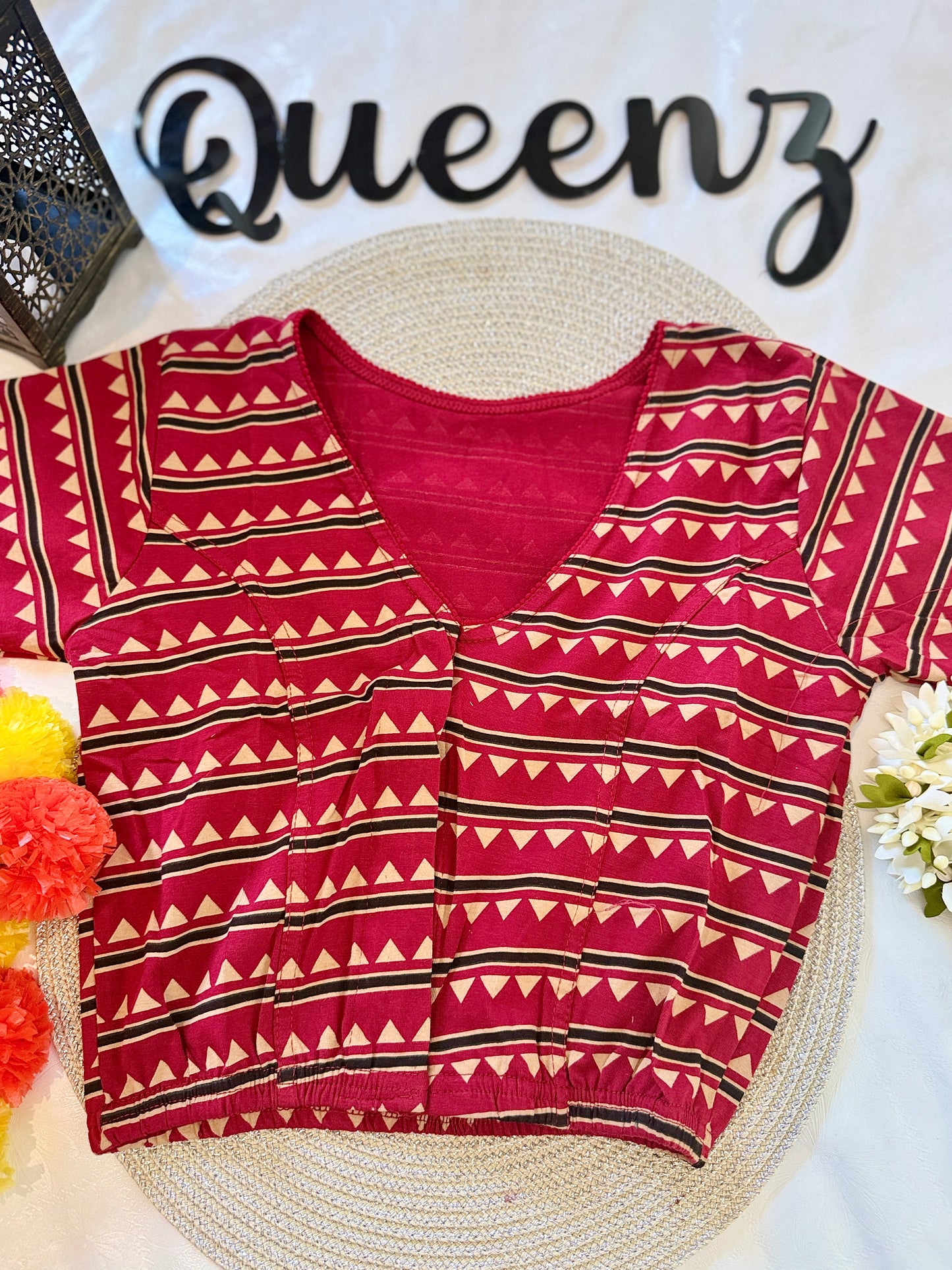 QB129- Cotton Stretchable Ajrak Blouse