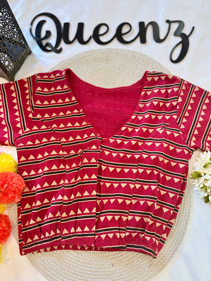 QB129- Cotton Stretchable Ajrak Blouse