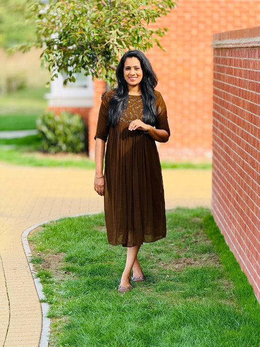 Greenish Brown Georgette Kurta