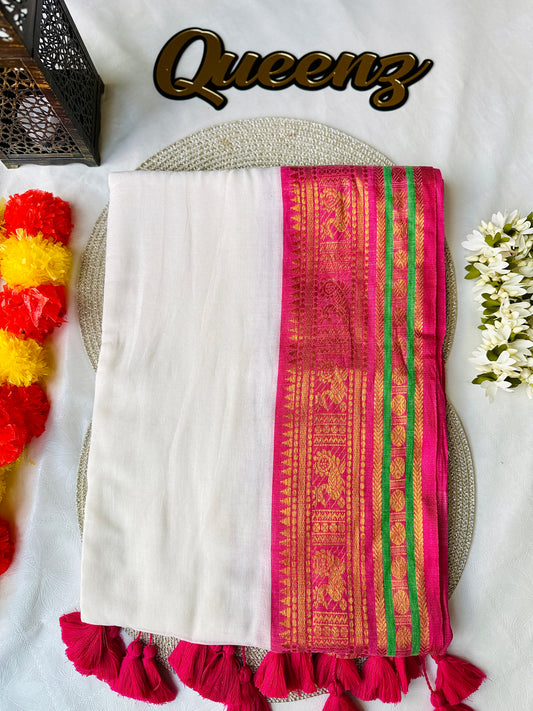 QMC024 Multi Color Kanchi Border Mul Cotton Saree