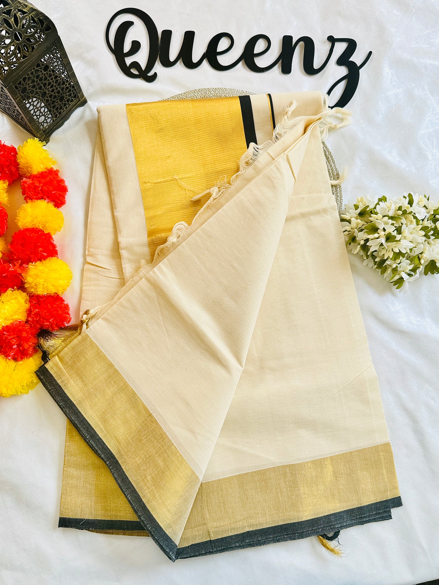 SS333-Wide Kasavu Saree - Black