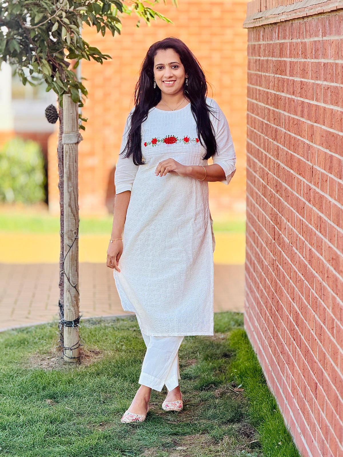 White Hacoba Slitted Kurta