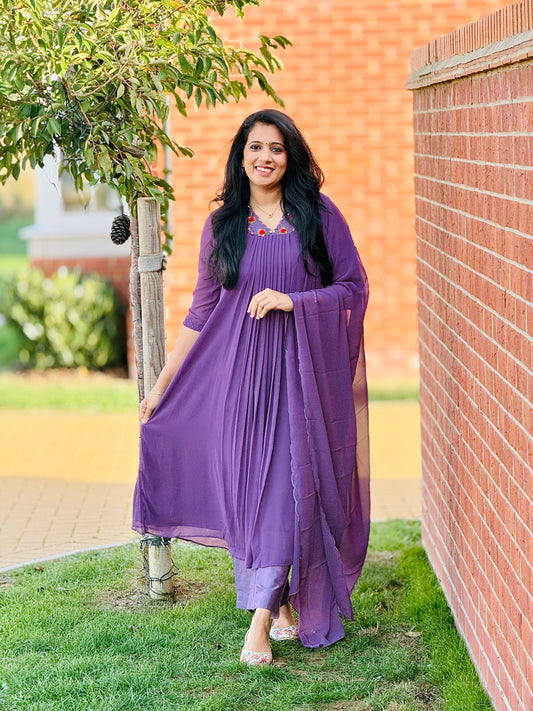 Dark Lavender Georget Anarkali Set