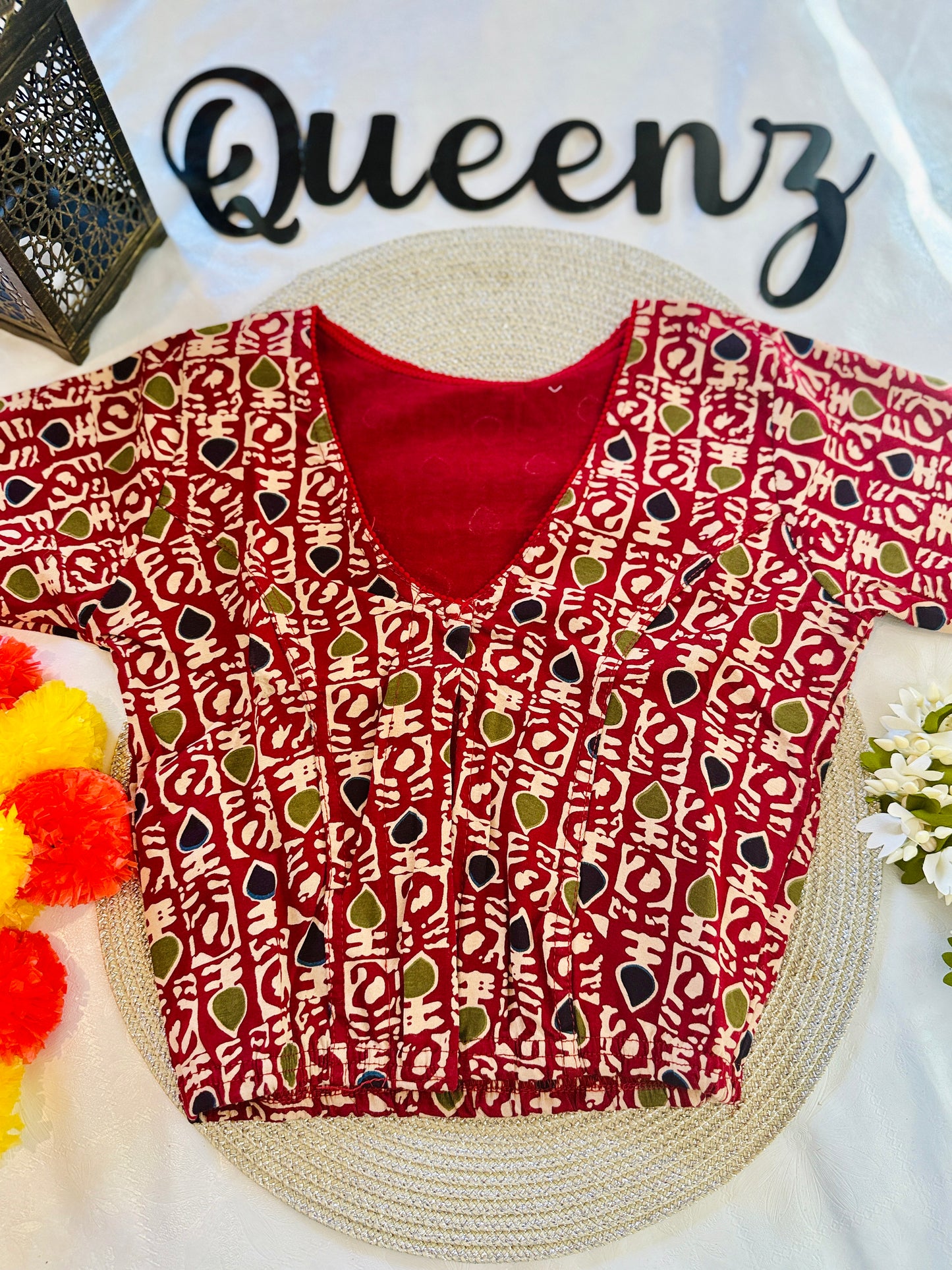 QB129- Cotton Stretchable Ajrak Blouse