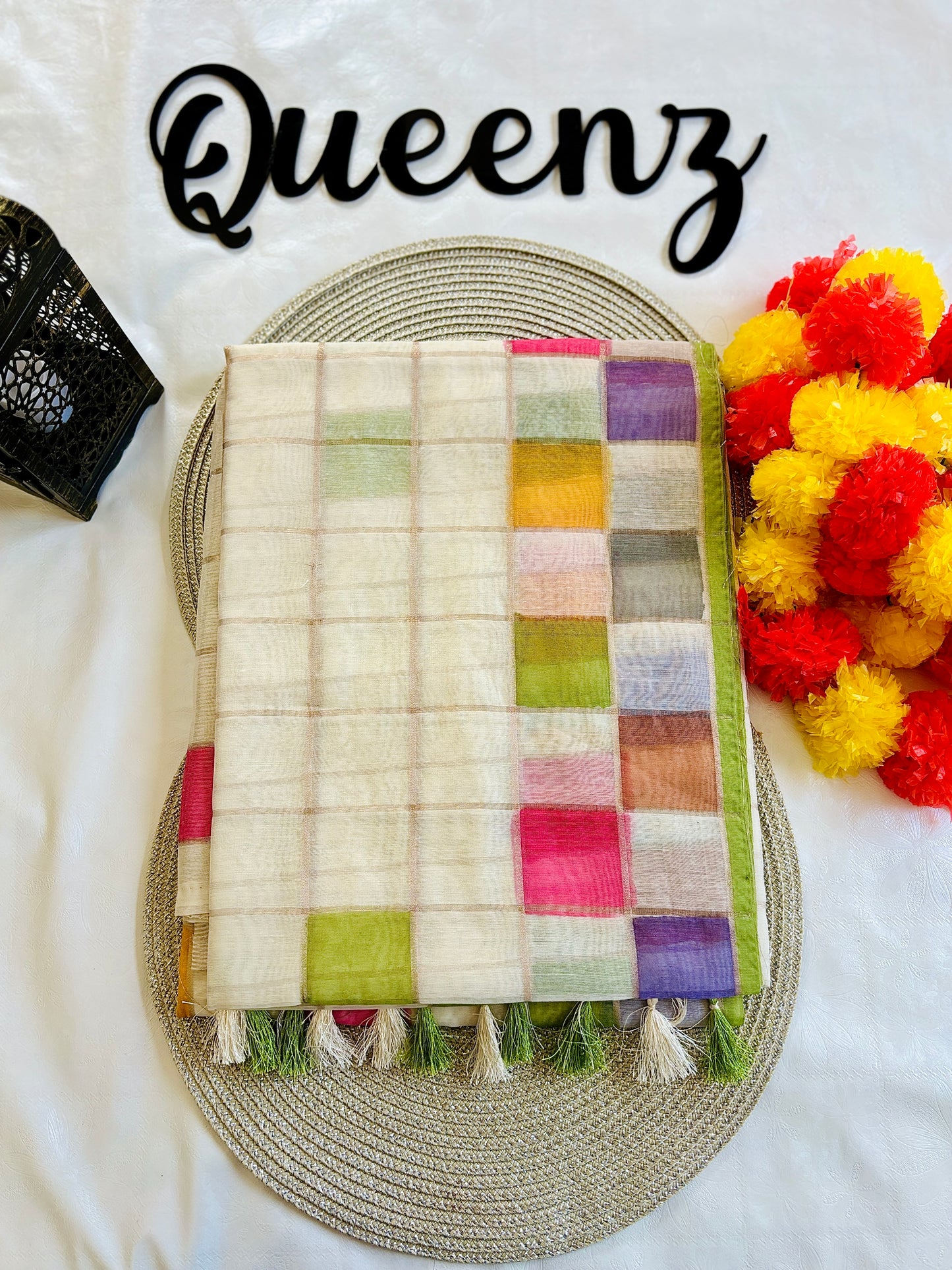 QMM002 Multi Color Check Mul Chanderi Saree