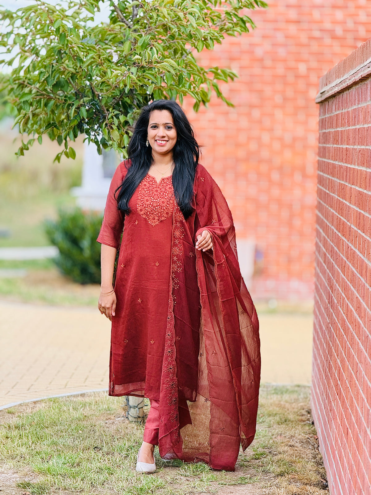 Crushed Organza Brown Chikankari Salwar