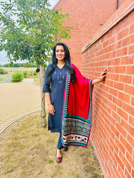 QS807 - Navy Blue Modal  Salwar Set