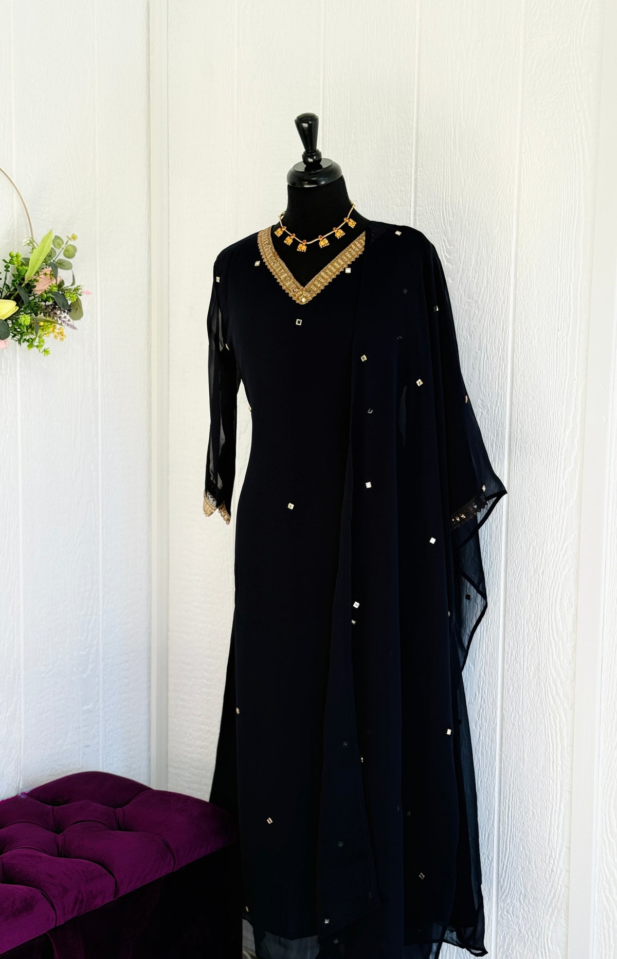 Navy Georget Top with Dupatta