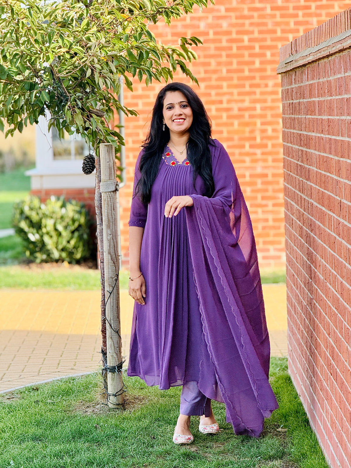 Dark Lavender Georget Anarkali Set