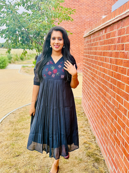 QS843-Black Mulchanderi Kurta