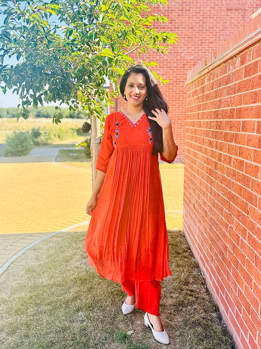 QS754 - Rust Orange   Mulchanderi Coord Set