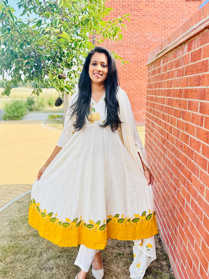 QS806- Soft Cotton Lotus Salwar- Yellow