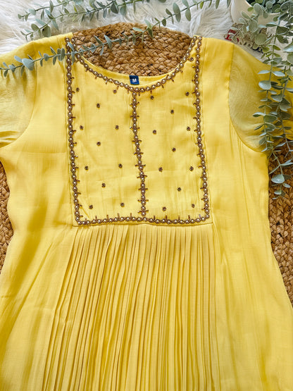 QS801 - Butter Yellow Mulchanderi Kurta