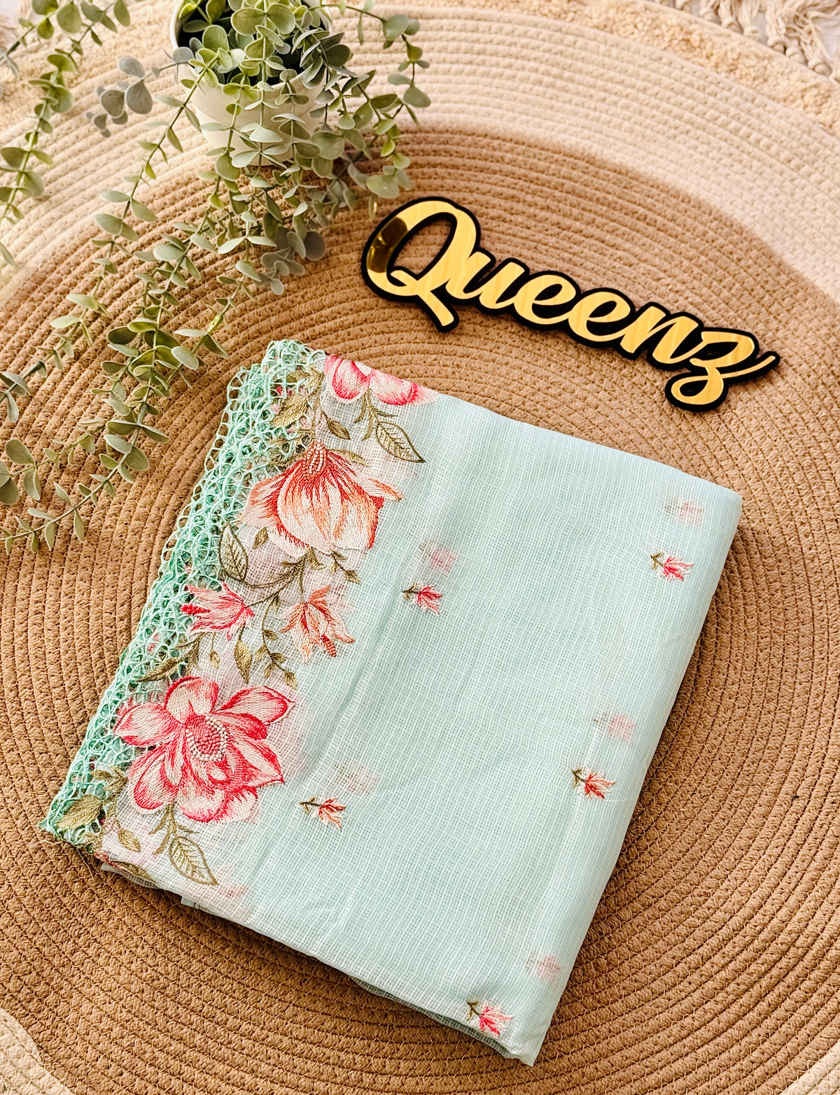 Premium  Blue Kota Cut work Embroidery Saree