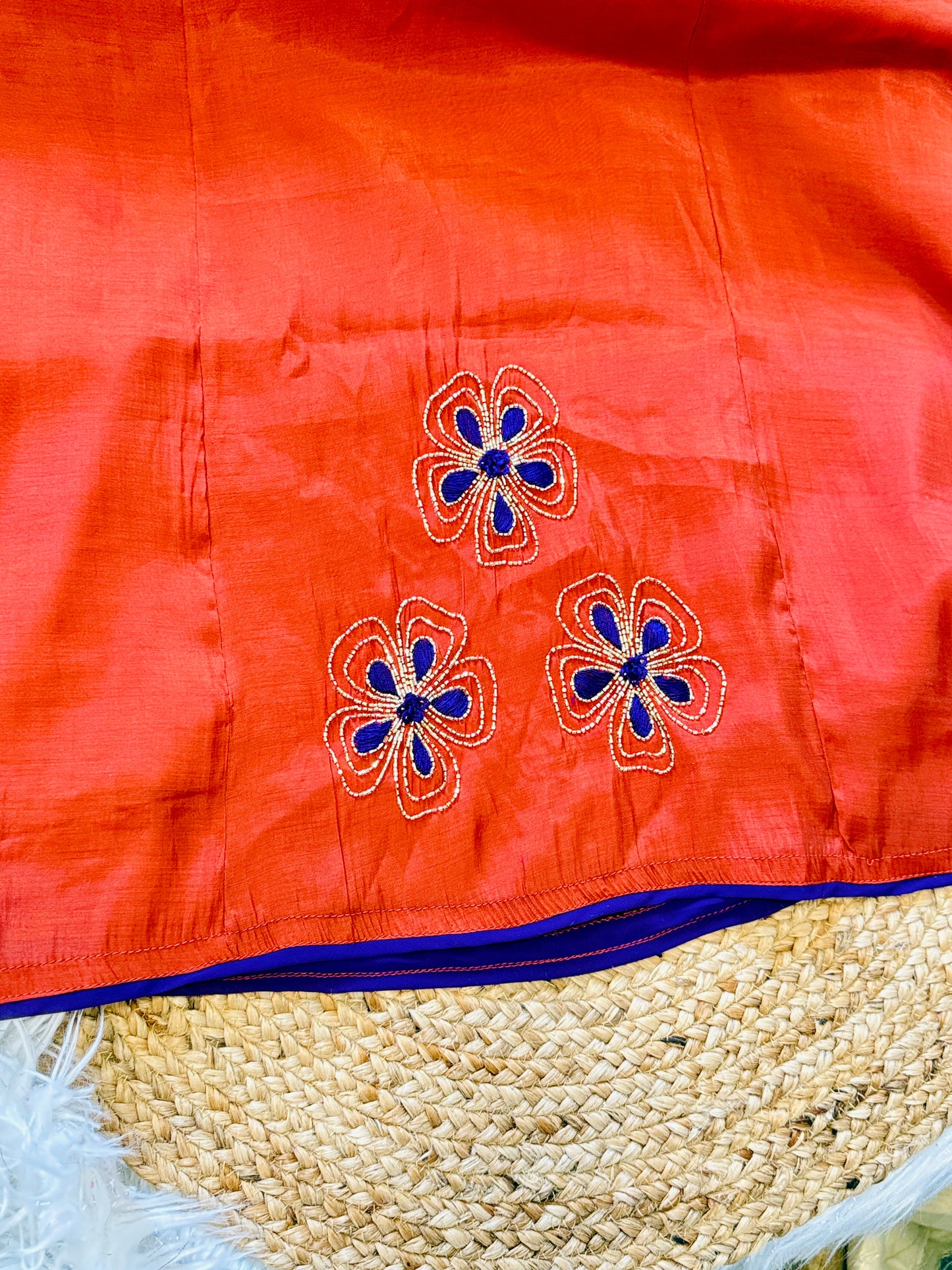 QS818-Rust Orange MulChanderi Coord Set