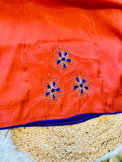 QS818-Rust Orange MulChanderi Coord Set