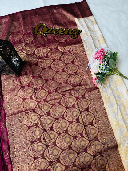 QDSS104- Designer Contrast Border  Banarasi Georget Saree