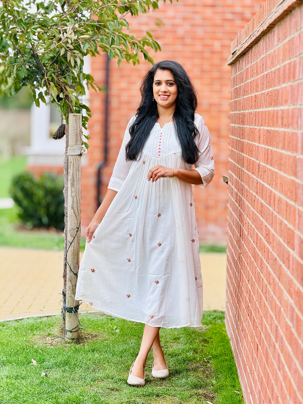 Off White Mul Chiffon Pleated Frock Kurta