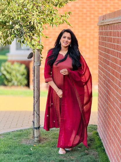 Premium Maroon Mulchanderi Anarkali