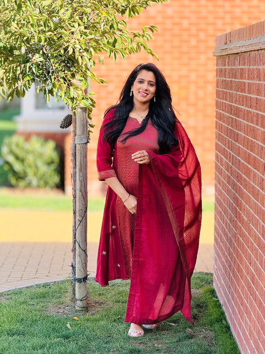 Premium Maroon Mulchanderi Anarkali