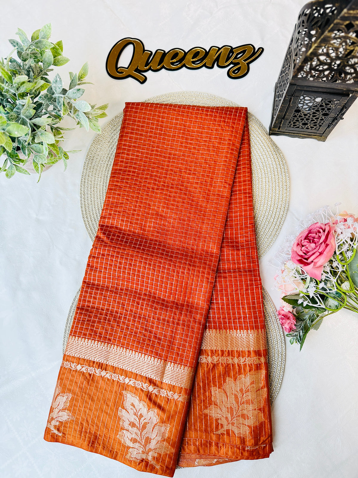 Orange Viscose Dola Silk Saree – view 2 of 3