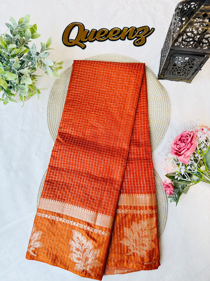 Orange Viscose Dola Silk Saree – view 2 of 3