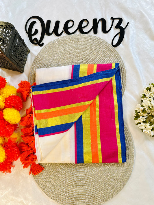 QMC010-  Multi Color  Border Mul Cotton Saree