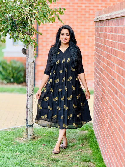 Black MulChanderi Kurta