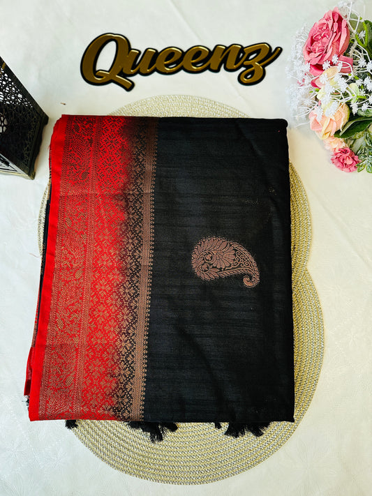Designer Contrast Border Semi Jute Saree in Wine