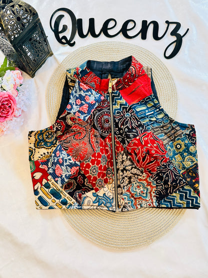 QB094- Ajrak Patch Halter Neck Sleeveless Blouse