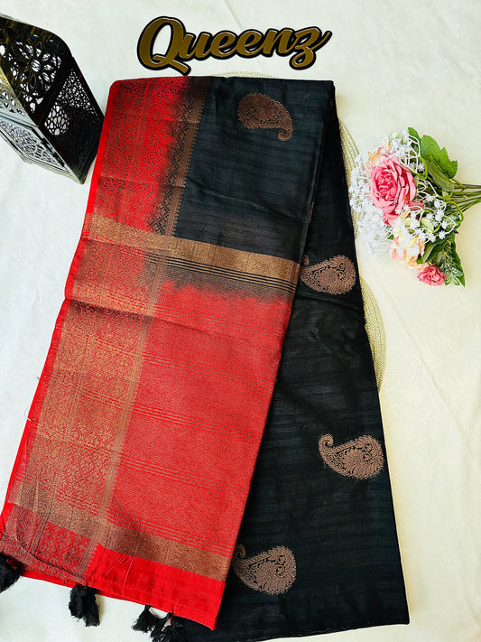 Designer Contrast Border Semi Jute Saree – view 2 of 3