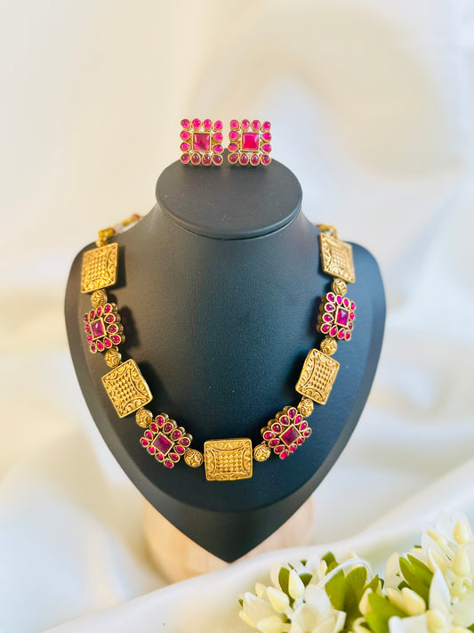 QJ133- Square Ruby Necklace