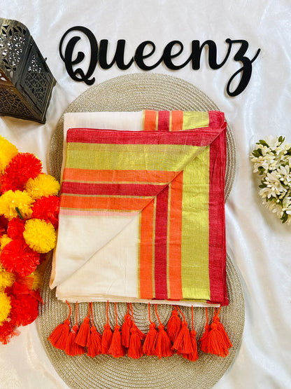 QMC005-  Multicolor Border Mul Cotton Saree