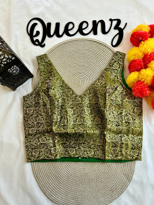 QB137- Green Brocade Blouse