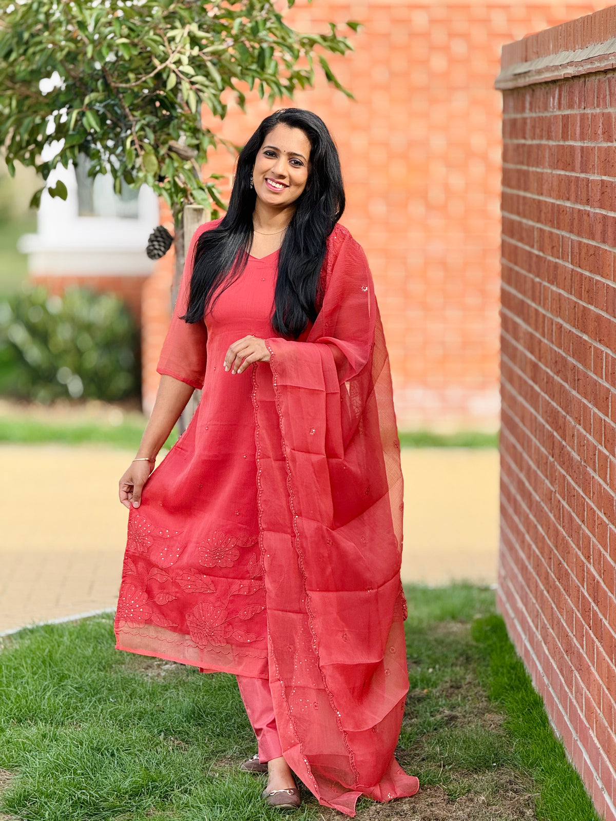 Peach Organza Salwar Party-wear Salwar