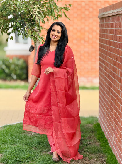 Peach Organza Salwar Party-wear Salwar