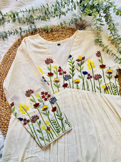 QS734- Multicolor Floral Embroidery Cotton Kurta