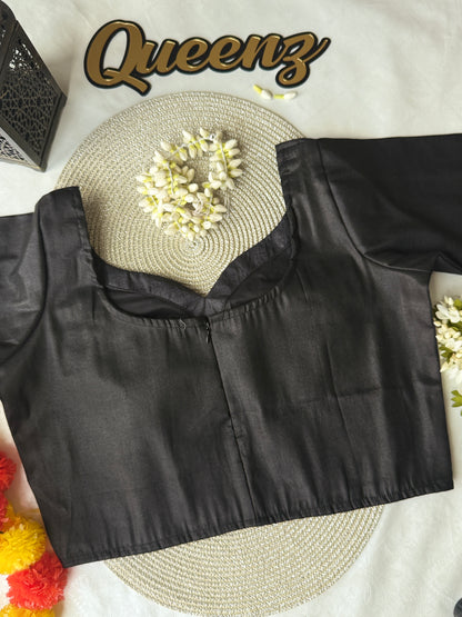 QB137- Black Tissue Blouse Elbow Sleeves