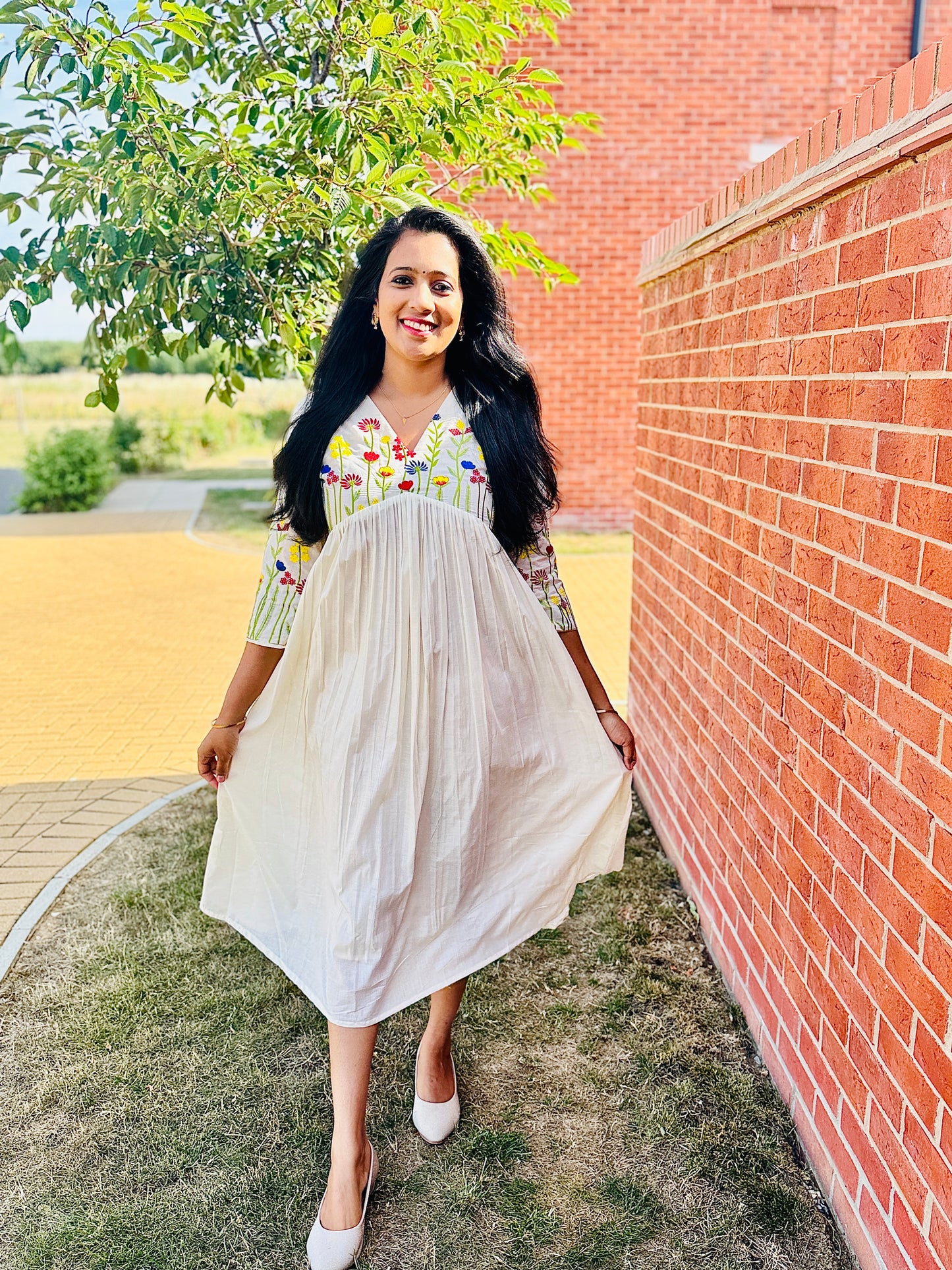 QS734- Multicolor Floral Embroidery Cotton Kurta