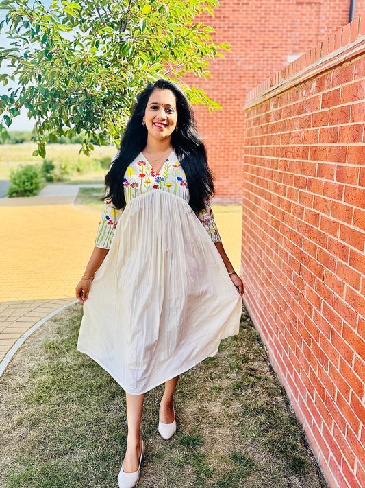 QS734- Multicolor Floral Embroidery Cotton Kurta