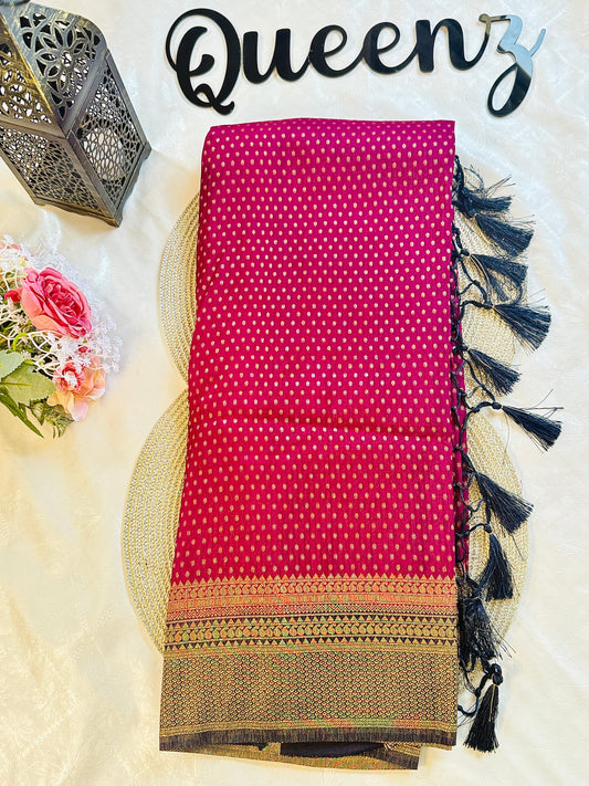 QDSS-103-Designer Contrast Border  Banarasi Georget Saree