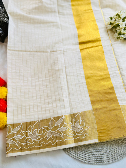 SS343- Cut-worked Kerala Cotton Saree