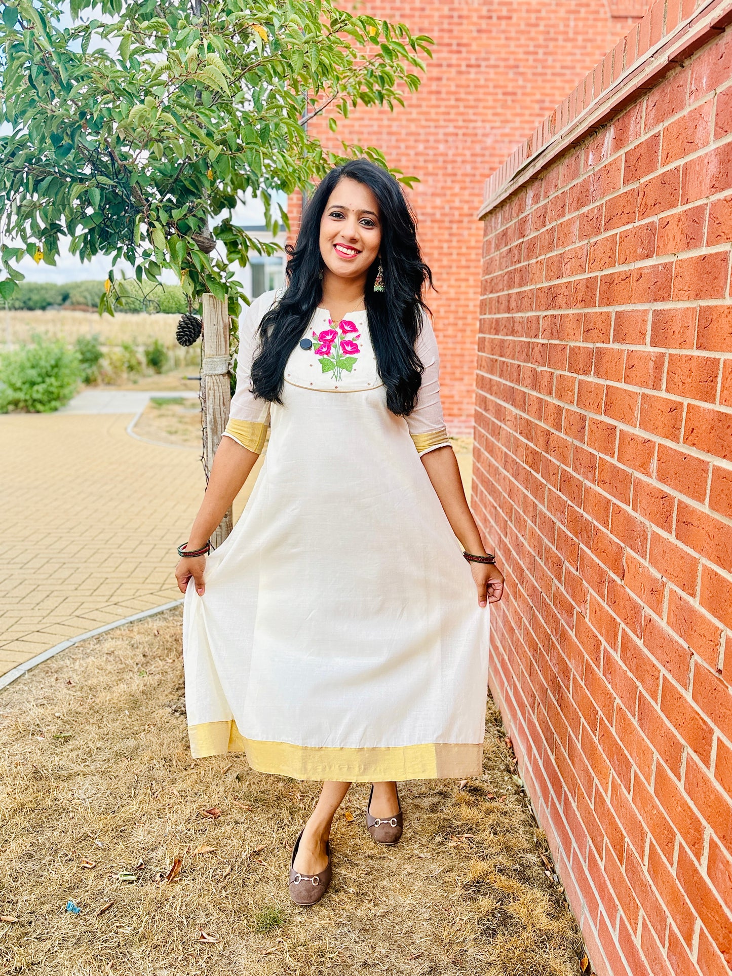 QS830- Onam Chembarathi Cotton Kurta