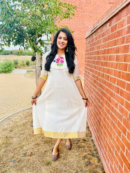 QS830- Onam Chembarathi Cotton Kurta