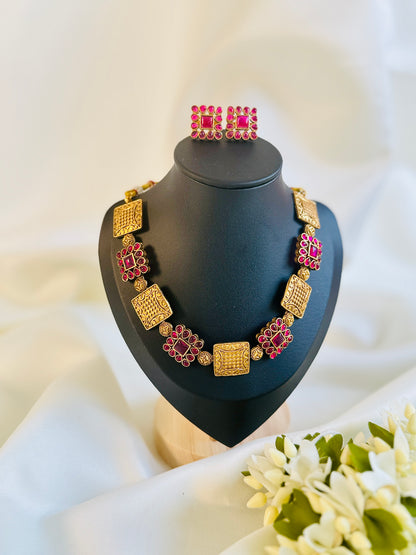 QJ133- Square Ruby Necklace