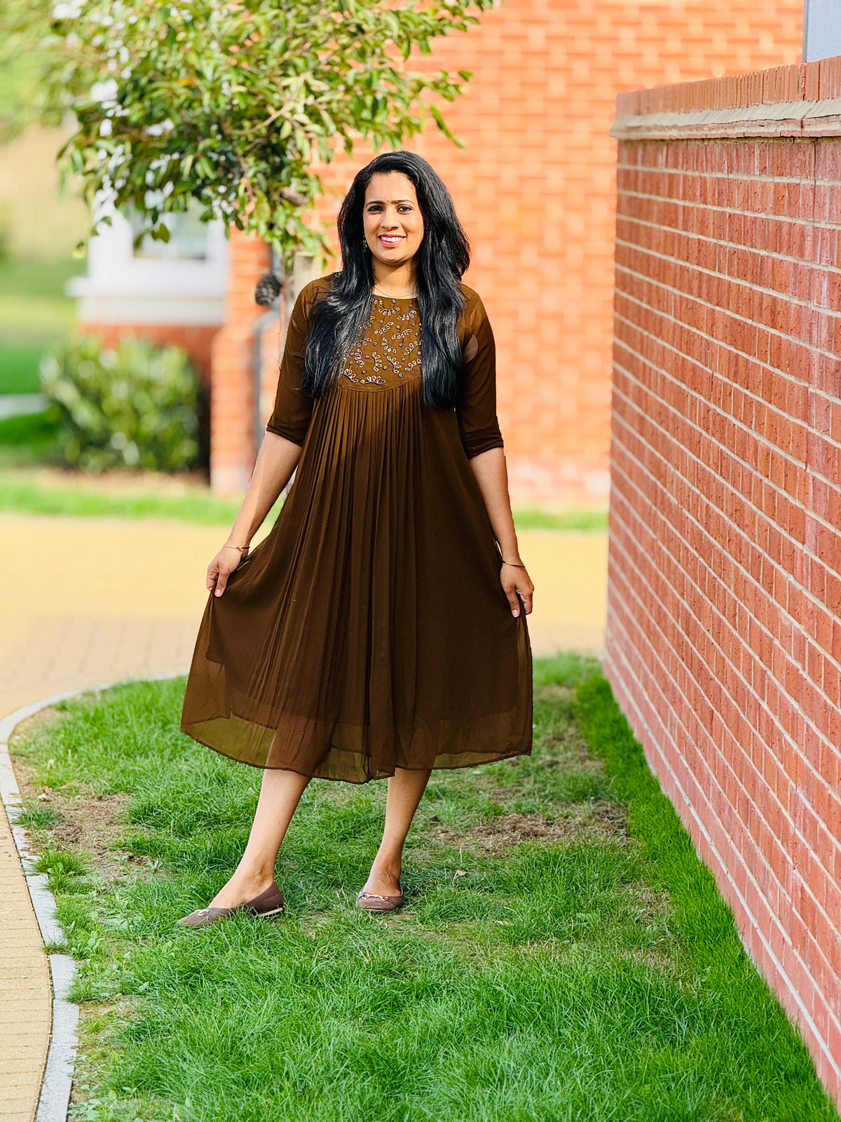 Greenish Brown Georgette Kurta – view 3 of 4