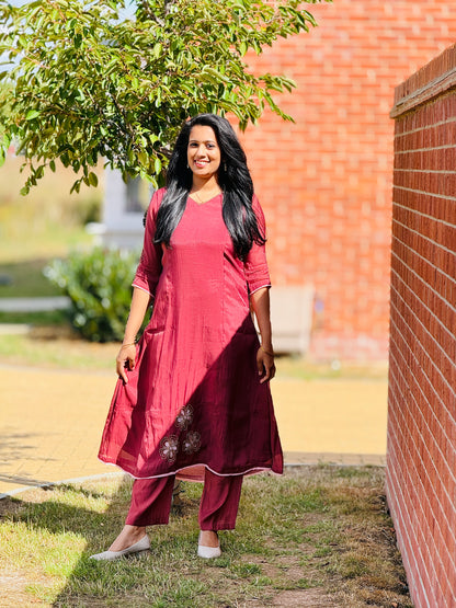 Mocha Brown Mul Chanderi Co-ord Set