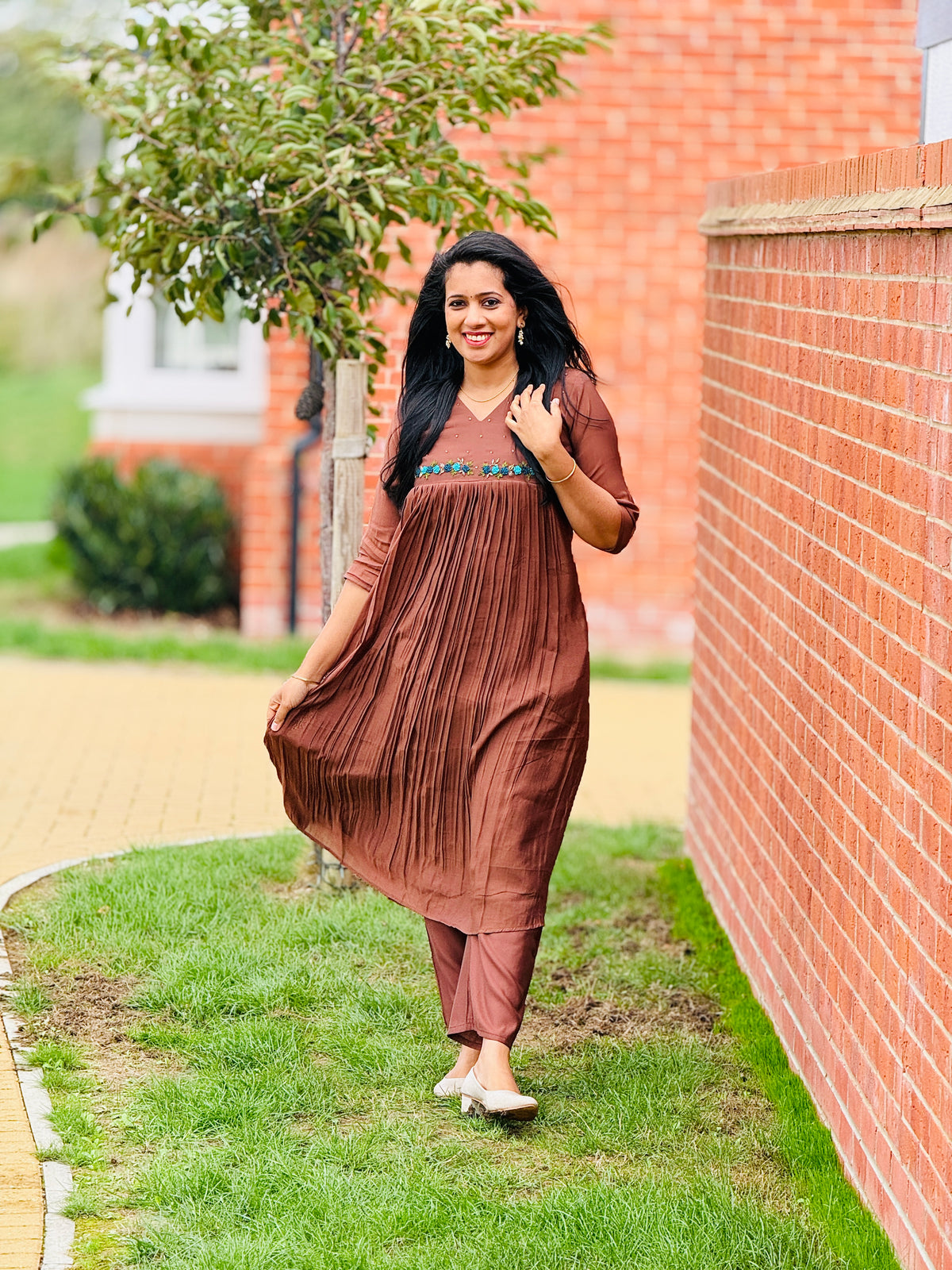 Coffee Brown Mul Chanderi Co-ord Set