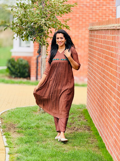 Coffee Brown Mul Chanderi Co-ord Set
