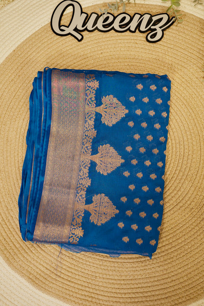Royal Blue Banarasi Georget Saree